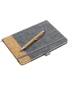 Office 1 Комплект Бележник и химикалка, А5, 80 листа, филц и корк, в кутия