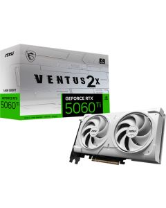 MSI Video Card NVIDIA GeForce RTX 5060 Ti 16G VENTUS 2X WHITE PLUS, 16GB GDDR7, 128-bit, 2587 MHz Boost, 4608 CUDA Cores, PCIe 5.0 (x8), 3x DP 2.1b, HDMI 2.1b, RAY TRACING, Dual Fan, 180W TDP, 8-pin PCIe Power, G-SYNC, 2-Slot, 3Y