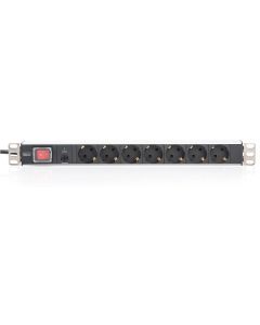 DIGITUS DN-95403, PDU за 19\" шкаф, 7х шуко, с копче, алуминиев, 16A, 250V AC, 3.6 kVA, 2.0 м, черен