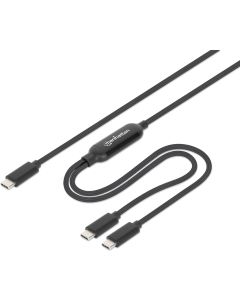 Manhattan 355810 :: Кабел USB Type-C към 2x USB Type-C, за зареждане до 100W, за 2-ва порта 70W+28W, 2.0 м