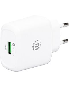 MANHATTAN 102285, Зарядно USB-A, QC 3.0, 18W, 3.6 – 12V, 3A, 200 × 90 × 40 мм, бял