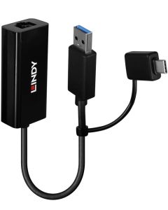 LINDY LNY-43412, USB 3.2 към Gigabit Ethernet, 1000 Mbps, USB-A/USB-C, черен