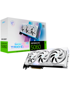 MSI Video Card NVIDIA GeForce RTX 5060 8G GAMING TRIO OC WHITE, 8GB GDDR7, 128-bit, 2640 MHz Boost, 3840 CUDA Cores, PCIe 5.0 (x8), 3x DP 2.1b, HDMI 2.1b, RAY TRACING, Triple Fan, 155W TDP, 8-pin PCIe Power, G-SYNC, 3Y