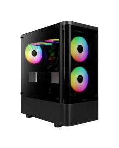 Gamdias TALOS E3, Middle Tower, ATX, закалено стъкло, USB 3.0, USB 2.0, RGB бутон, 3x 120 mm вентилатори, черен