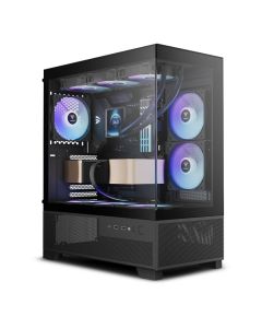 Gamdias AURA GC12, ATX, Middle Tower, закалено стъкло, 6x 120 mm вентилатори, USB 3.1 Type-C, USB 2.0, черен
