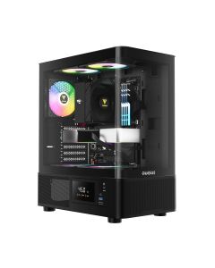 Gamdias ATLAS E2, ATX, Middle Tower, извито закалено стъкло, 3x 120 mm вентилатори, USB 3.0, USB 2.0, RGB бутон, черен