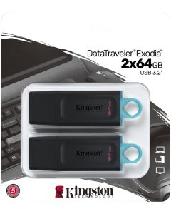 КОМПЛЕКТ 2 ФЛАШ ПАМЕТИ Kingston DataTraveler Exodia - USB flash drive - 64GB - 2 pcs pack - PN DTX/64GB-2P