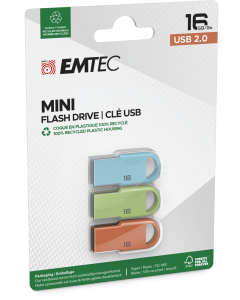 EMTEC D250, 3x 16 GB, USB 2.0, 15 MB/s, многоцветни