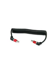 ROLINE 11.02.8350 :: USB 2.0 кабел с 360° въртене, Type C-C, M-M, спираловиден, 60W, червено-черен, 1.5 м