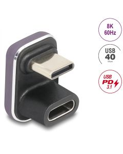 Delock USB-C мъжко - USB-C женско, под 180°, 40 Gbps, PD 3.1 240 W, 8K 60 Hz, лилав