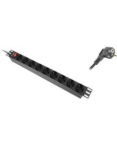 19“ 1, 5U aluminium 9 way German + 3m 3x1.5