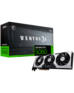 MSI Video Card NVIDIA GeForce RTX 5060 8G VENTUS 3X OC, 8GB GDDR7, 128-bit, 2550 MHz Boost, 3840 CUDA Cores, PCIe 5.0 (x8), 3x DP 2.1b, HDMI 2.1b, RAY TRACING, Triple Fan, 155W TDP, 8-pin PCIe Power, G-SYNC, 3Y