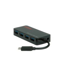 ROLINE 14.02.5035, USB 3.2, 4-портов, с захранване, 5 Gbit/s, черен