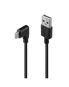 LINDY LNY-32000, Кабел USB 2.0, Type A към C, M-M, ъглов, 90° надясно, черен, 0.5 м