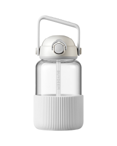 BUYDEEM Стъклена Бутилка, Изкачаща сламка, 1L, Сив