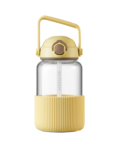 BUYDEEM Стъклена Бутилка, Изкачаща сламка, 1L, Светло Жълт