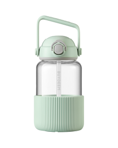 BUYDEEM Стъклена Бутилка, Изкачаща сламка, 1L, Зелена