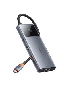 Докинг станция Baseus Metal Gleam Series II 155478 6-в-1 USB-A-USB-C-USB-C PD-HDMI-RJ45 - черен