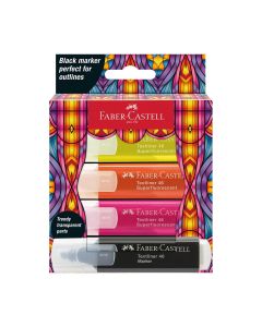 Faber-Castell Текст маркер, 1 черен и 3 неонови цвята