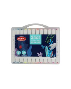 Beifa Маркер Acrylic, двоен, четка и скосен връх, 24 цвята