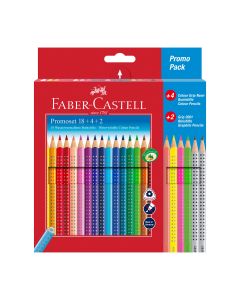 Faber-Castell Акварелни моливи Grip 2001, 18 цветни, 4 неонови, 2 чернографитни