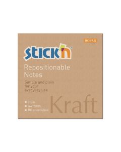 Stick'n Самозалепващи се листчета Kraft, 76 x 76 mm, кафяви, 100 листа
