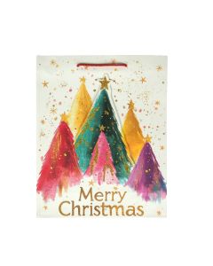 Подаръчна торбичка Merry Christmas - Елхи, коледна, 30 х 40 х 12 cm