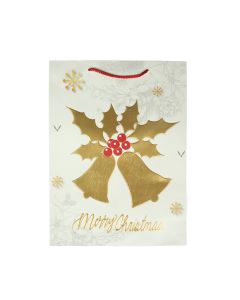 Подаръчна торбичка Merry Christmas - Камбанки, коледна, 30 х 40 х 12 cm