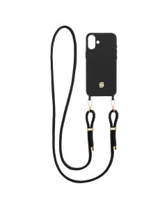 Hugo Boss Калъф за телефон, за iPhone 16 Plus, с връзка, черно-златист