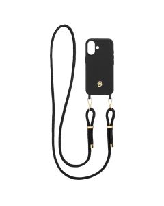 Hugo Boss Калъф за телефон, за iPhone 16, с връзка, черно-златист