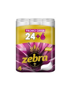 Тоалетна хартия Zebra Perfume, четирипластова, 130 къса, 24+6 броя