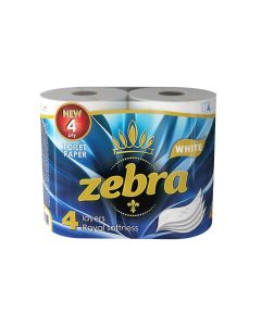 Тоалетна хартия Zebra White, четирипластова, 130 къса, 4 броя