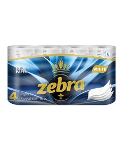 Тоалетна хартия Zebra White, четирипластова, 130 къса, 8 броя