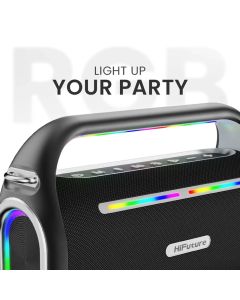 HiFuture MusicBox100, 20W Output, Karaoke, Два Безжични Микрофона, 4000mAh Battery, RGB Lighting, Bluetooth 5.3, Черен