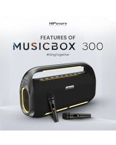 HiFuture MusicBox300, 150W Output, Karaoke Enable, Два Безжични микрофона, 18000mAh Батерия, Bluetooth 5.3, Черен