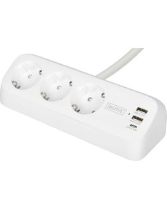 DIGITUS DA-70626, 3 гнезда Schuko, за монтаж на плот, 2x USB-A 12W, 1x USB-C 30W, бял, 1.5 m